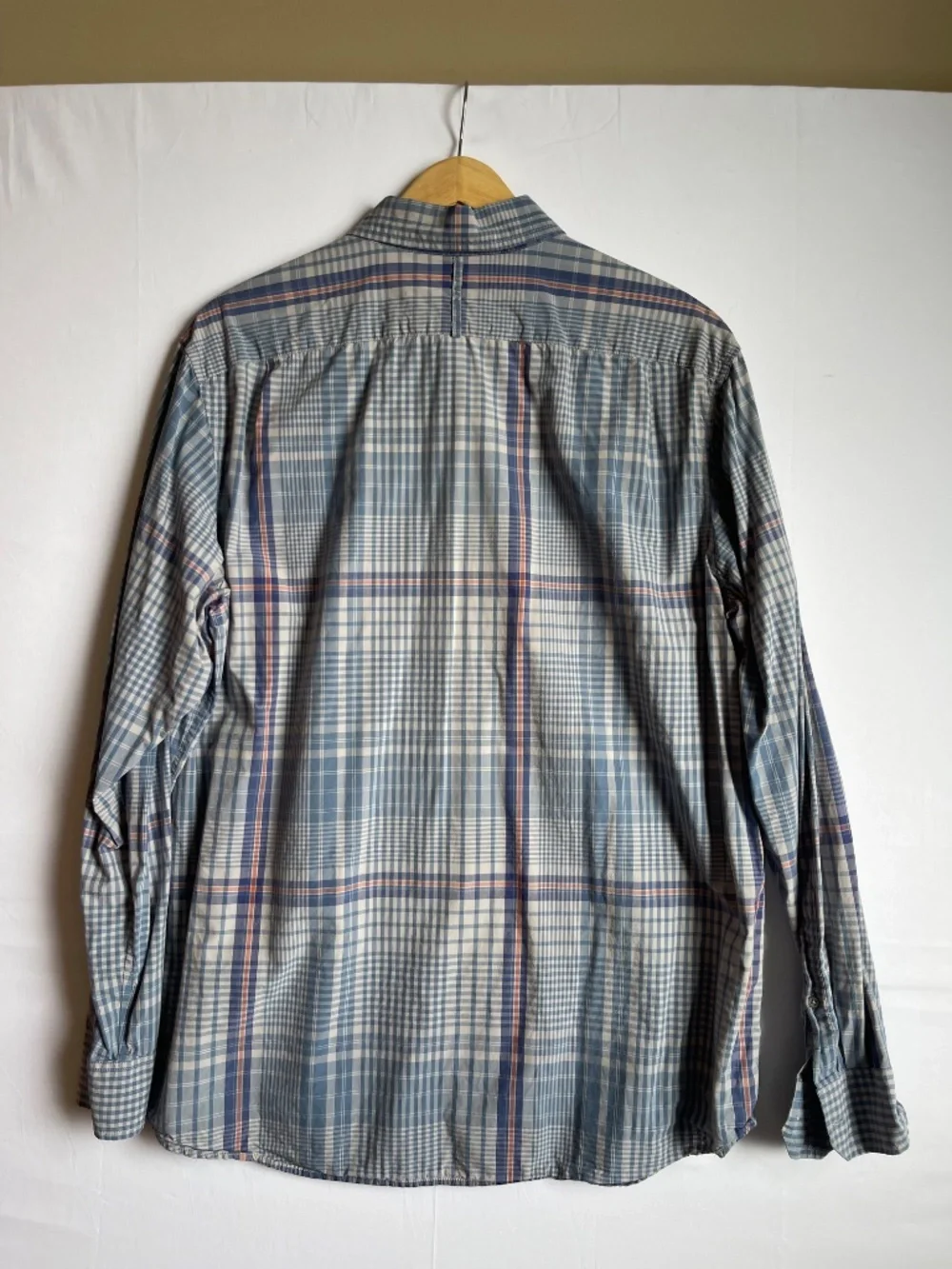 Banana Republic Men's Blue Gray Plaid Cotton Long Sleeve Button Up Shirt XL